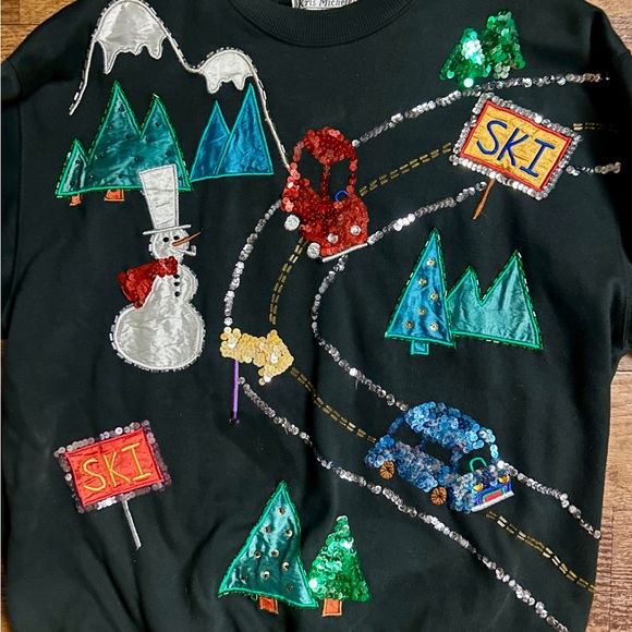 Kris Michele • Large • Black • Sequins • Embroidery • Ski/Mountains • Sweater - Picture 6 of 12